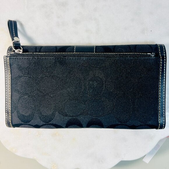 Coach Black Signature Canvas & Leather Wallet Purse Check Book Credit Cards ID - Picture 2 of 8